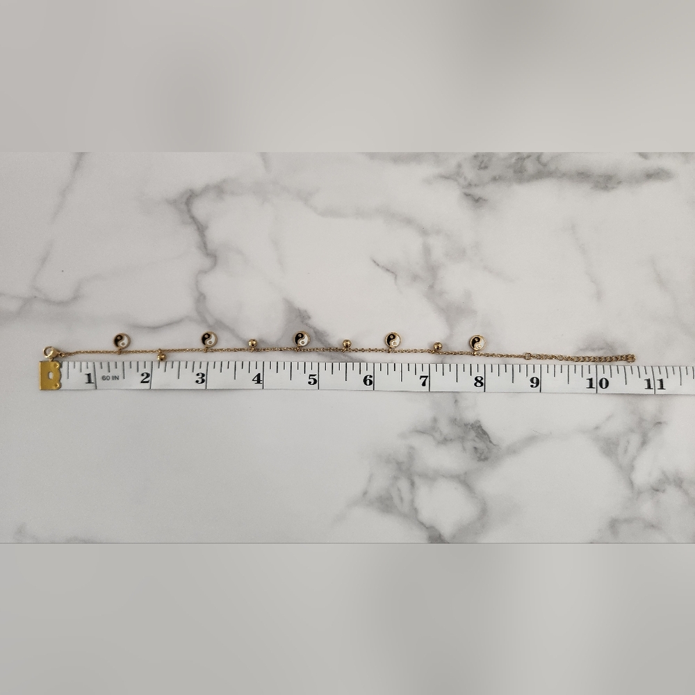 Gold Plated Yin Yang Anklet Adjustable Dainty Bracelet Minimalist Charm Jewelry - Picture 11 of 12